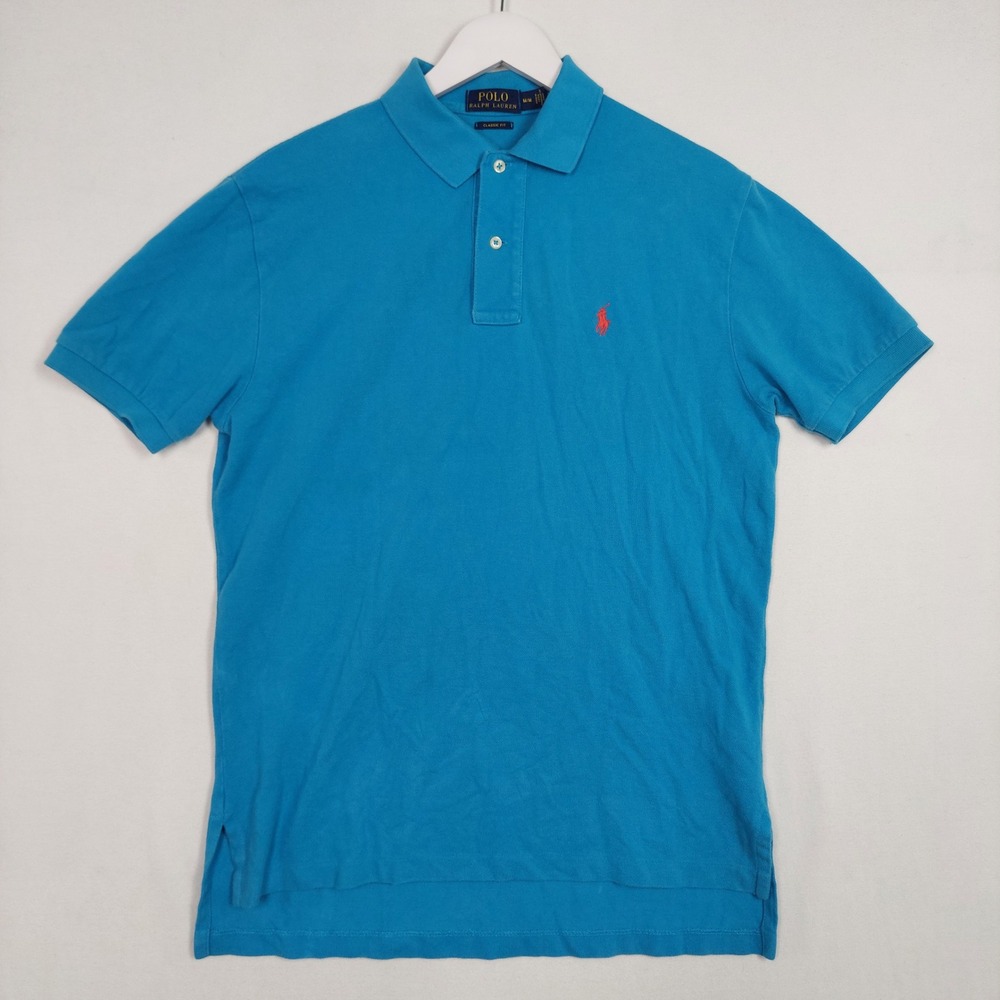 Polo Ralph Lauren Classic Fit Polo Shirt Blue Red Pony Size Medium 3109